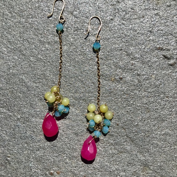 Tangle Drop Earring Wrapped  Gemstone Gold Plated - Picture 3 of 7